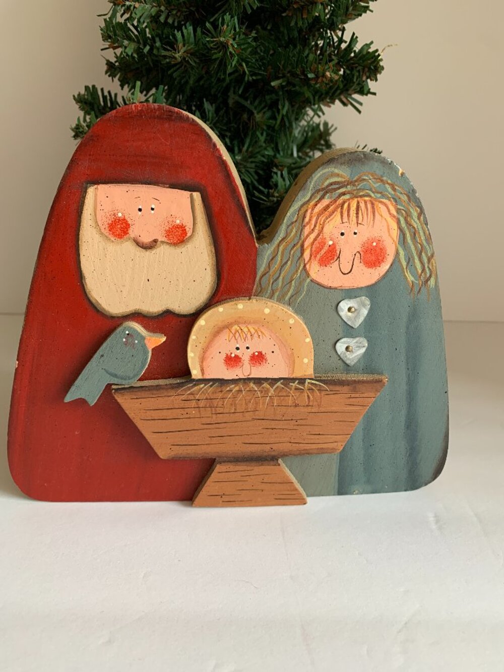 Vintage Crazy Mountain wooden christmas Nativity folk art decoration